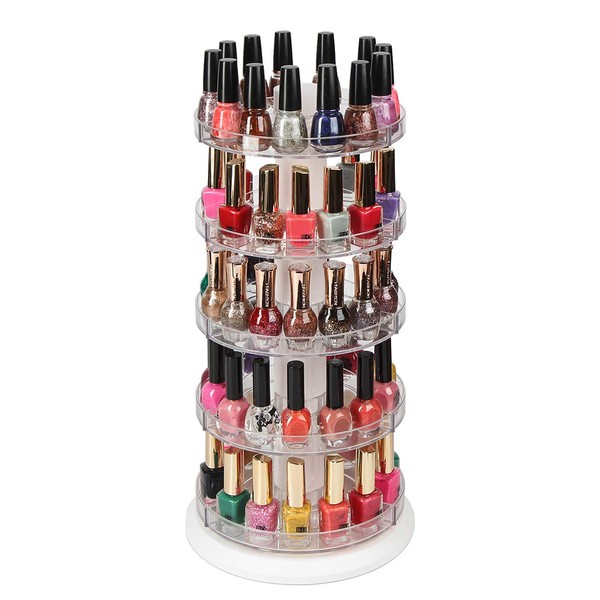 J JACKCUBE DESIGN Acrylic Rotating Nail Polish Display Stand Spinning Rack Holds 115 - 195 Bottles, 5 Tier Storage Holder Organizer for Nail Polish, Makeup, Essential Oil and more- MK548A