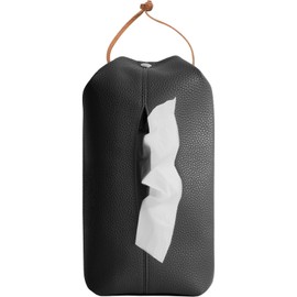 RafiCaro Tissue Case Cover, Hanging, Stylish, Car, Car Supplies, Comes with Leather Strap, Box, Soft Pack, Concealable, PU Leather, Kitchen, Washbasin, Lightweight, Black