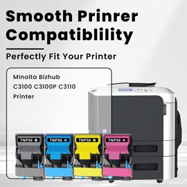 Vylent TNP50 TNP51 Toner Cartridge TNP50K TNP50C TNP50M TNP50Y TNP51K TNP51C TNP51M TNP51Y Toner Replacement for Konica Minolta Bizhub C3100P C3110 Printer Ink 4-Pack