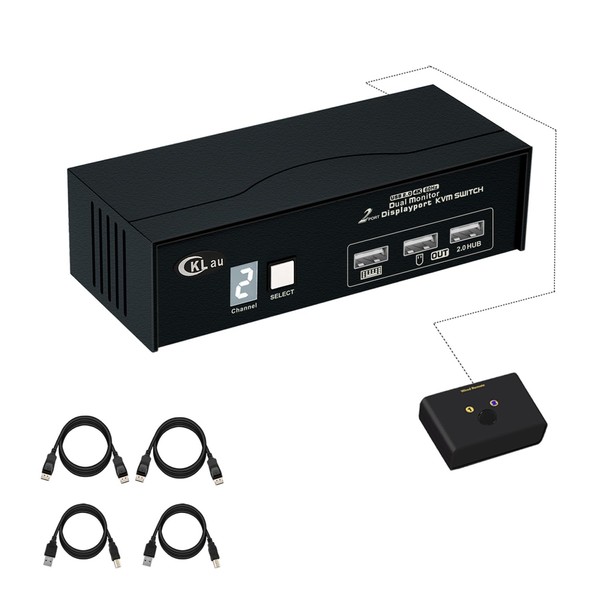 CKLau 2 Port Displayport KVM Switch Dual Monitor 4K60Hz 2K144Hz