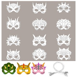 Qwrqwr Tiermasken Bemalen Kinder Sicher Blanko Masken mit 12 Stück Schmetterling DesignsGesichtsmaske zum Selbst Gestalten für Kinderparty Spiele Bastelset Kindergeburtstag (Dino)