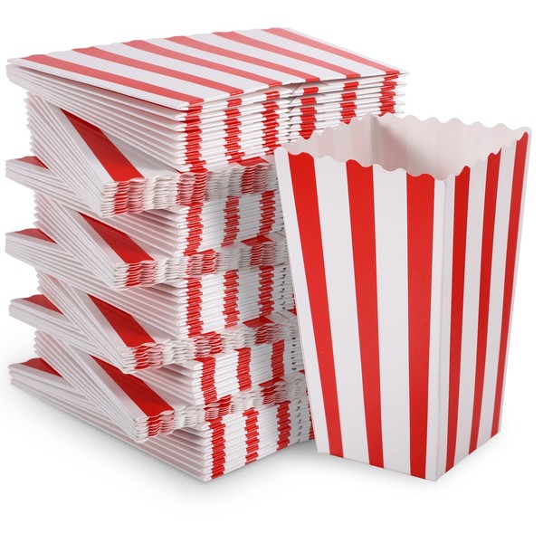 20 Pezzi Scatole Pop Corn, Sacchetti Pop Corn Contenitore per Caramelle Popcorn e Biscotti per Feste Compleanno Carnevale Cinema Matrimoni(Rosso e Bianco)