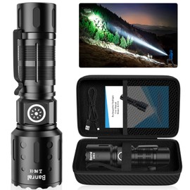 Flashlights High Lumens Rechargeable, Super Bright LED Small Powerful Flashlight with Memory Function, 6Modes Pocket Waterproof Flash Light for Camping,Hiking,Stocking Stuffer for Men (1, Black)