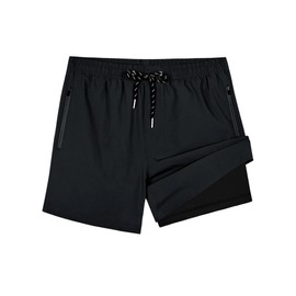 Gleeease 5Inch Mens Swim Trunks: 2 in 1 Compression Liner Quick Dry Stretchy Soft Lined for Beach Pool Sport Black