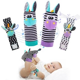 4Pcs Rassel Baby Socken Babyspielzeug Handgelenk, Neugeborenen-Spielzeug,Rasselsocken Baby 0-6 Monate,für Jungen und Mädchen, Frühe Bildung Baby Socken,Geschenkideen für Säuglinge