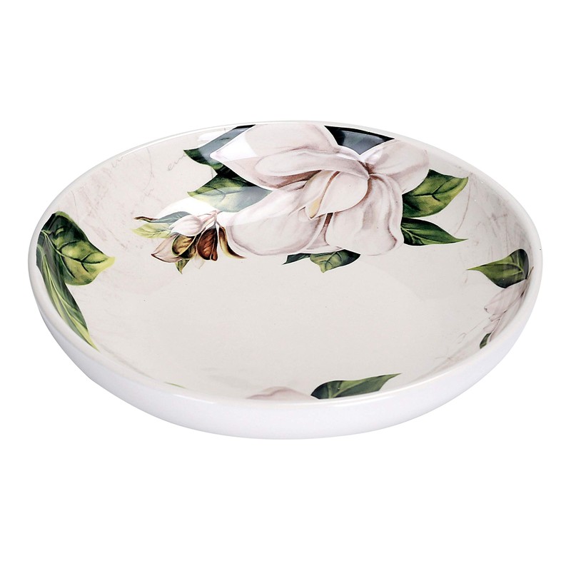 Bico Magnolia Floral Ceramic 35oz Dinner Bowls, Set of 4,