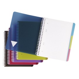 Clairefontaine Linicolor Evolutiv'Book 329155C Spiral Exercise Book with Double Spiral, 4-Hole Punched, Micro-Perforated, 22.5 x 29.7 cm, 120 Sheets, 90 g, Squared with Header, Assorted Colours, Pack