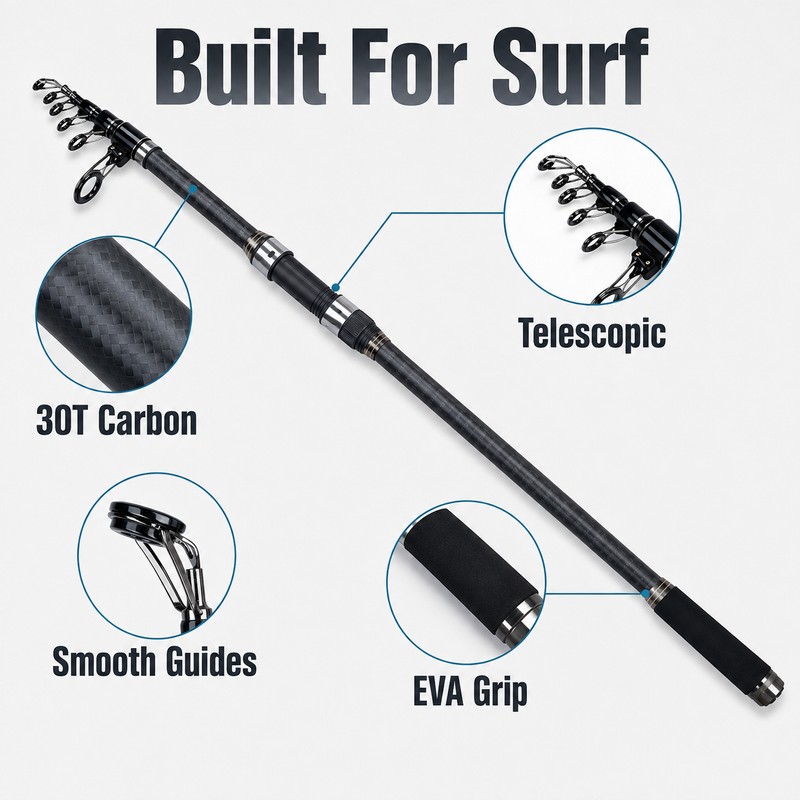 Telescopic Surf Fishing Rod 3.6–5.3m – 30T Carbon Spinning Surfcasting