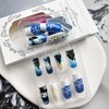 24Pcs Christmas Square Press on Nails Blue Medium Length Fake