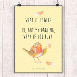 Mr. & Mrs. Panda Poster Robin Feathers DIN A3 - Gift, What if i fall, Wall Decoration, Animals, Wall Decoration, Picture, Kitchen Poster, Saying Motivation