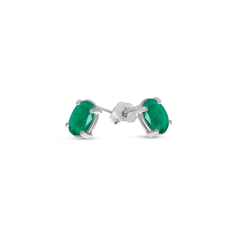 14k White Gold Oval Emerald Earrings