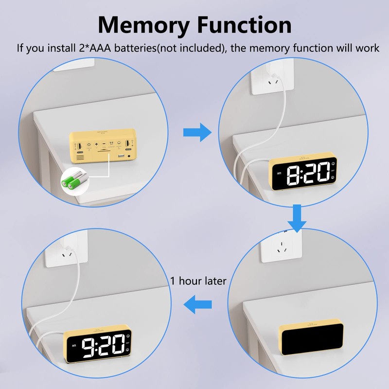 HOMVILLA Alarm Clock, Mains Powered Alarm Clock with Adapter -