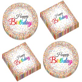 CHUNNIN 50PCS Confetti Sprinkles Plates and Napkins Pastel Happy Birthdays Party Decorations Confetti Theme Party Tableware Set Serves 25 Guest Baby Shower Birthday Supplies