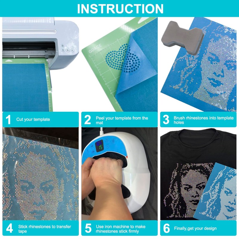 GDACE Modern 30x30cm Stencil, 10 Sheets, Sticky Flock Rhinestone Template,