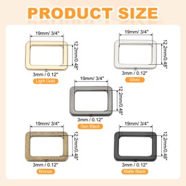 sourcing map 8pcs Metal Flat Rectangle Ring, 19mm(3/4inch) Metal Rectangular Buckle Rings Square Strap Webbing Loop for Bag Belt Purse DIY Craft, Light Gold