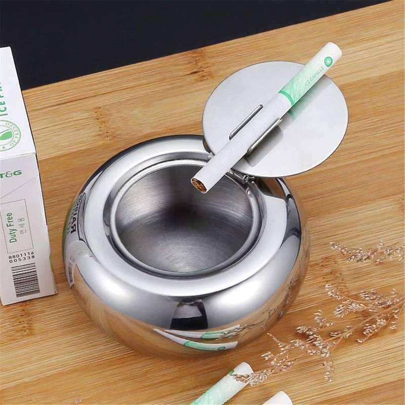 Ashtray, Stainless Steel Wind Ashtray with Lid for Indoor or