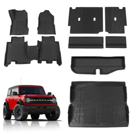 Rongtaod Fit 2021 2022 2023 Ford Bronco 4 Door Floor Mats Trunk Mat Cargo Mat Cargo Liner All Weather Back Seat Cover Protector 2022 Bronco Accessories (Set of 9 Mats)