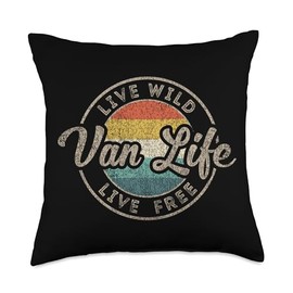 Retro Van Life Gift Vintage Van Dwellers Nomads Van Life Throw Pillow