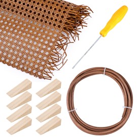 Leriton Rattan Repair Kits with 1 PC 14 Inch x 3.3 Feet Cane Webbing Roll, 1 PC 1/5 Inch Cane Webbing Spline & Caning Chisel, 8 Wooden Wedges for Chair, Cabinet, Home Caning Furniture Repair