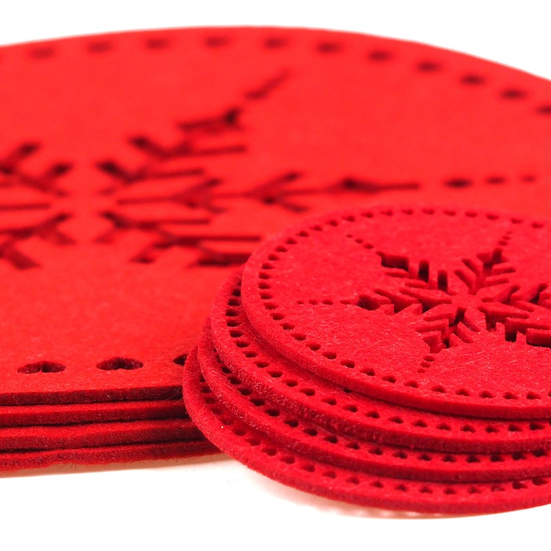 Set Of 8 ROUND Red Felt Christmas Dinner Table Place