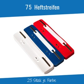 75 Plastic Filing Strips 3 Bundles of 25 Pieces Made in Germany (Red, Blue, White)