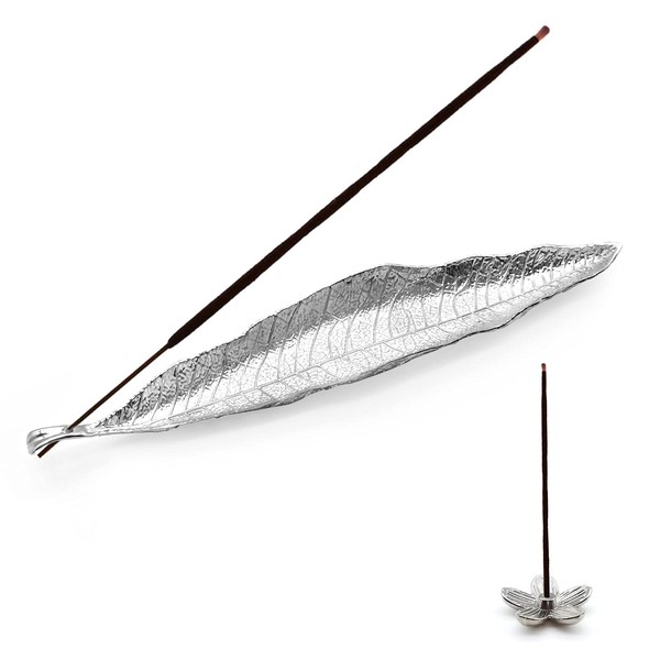 Incense Stick Holders Ash Catchers Sliver Alloy Leaf Incense Burner Plate with Flower Incense Tray Small Size 8.6inch