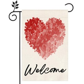 Happy Garden Flag 12x18 inch Double Sided Burlap Welcome Pink Love Home Holiday Decoration Wedding Outdoor Yard Flag