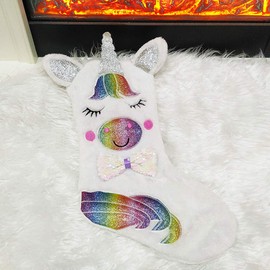 Christmas Stockings Unicorn, 18 Inches Kids Gift Socks for Christmas, Sparkly Sequins Xmas Party Mantel Tree Decoration