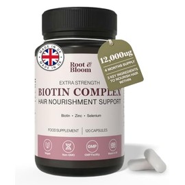 Biotin Hair Growth Capsules for Women - 3-Ingredient Formula with Zinc and Selenium, High Strength 12000mcg Biotin - Vegan, Made in UK - Hair Vitamins for Hair Recovery Support - 4 Months Supply