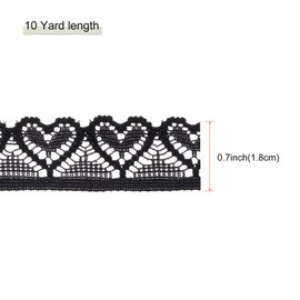 MECCANIXITY 0.7 Pulgadas Ancho 10 Yardas Encaje Cinta Corazón Patrón Negro Encaje Adorno Cinta para Regalo Envolver Ramos, Boda Decoración Costura Fabricación, y Bricolaje Artesanía