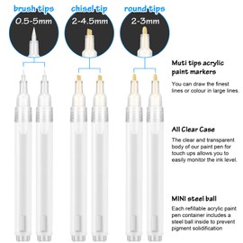 JEFFNIUB Set of 12 Empty Fillable Marker Pens Set, Refillable Watercolour Brush Pens& Paint Pen with Assorted Tips for Artists & Calligraphy