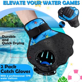 Water Ball and Gloves Set,Water Bouncing Balls Catch Mitt,Pool Baseball Catching Mitt for Beach Games,Play Catch Skip Ball and Glove