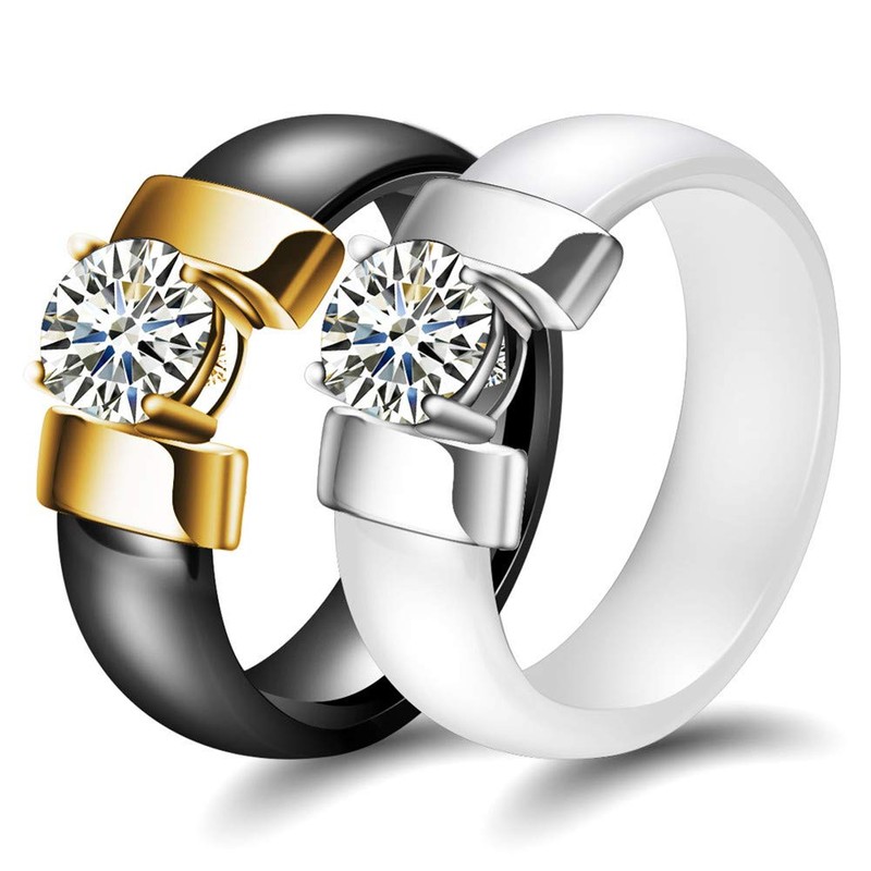 PAURO Women's Zircon Engagement Wedding Band Rings Ceramic, Ceramic, Cubic