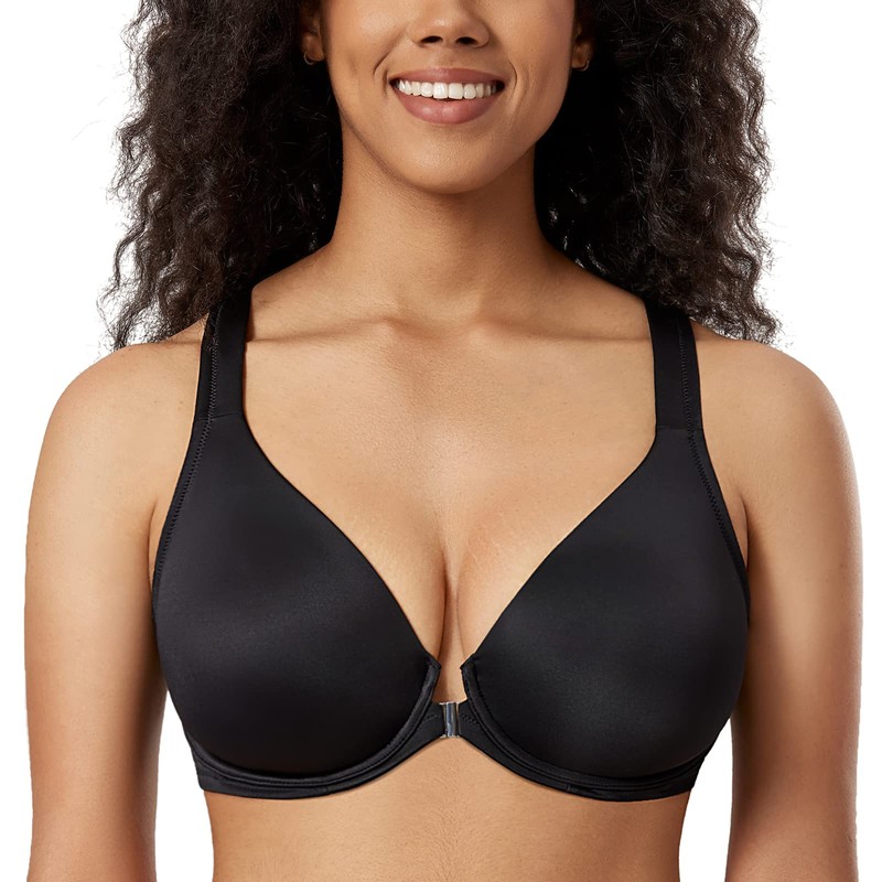 Delimira Women's Front-Fastening Full-Cup Plunge Racerback Bra with Underwiring and