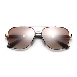Classic Premium Aviator Sunglasses, Full UV Protection, Black Gold Metal Frame with Brown Polarized Lens