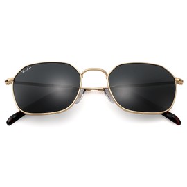 Pro Acme Classic Sunglasses for Women Men Hexagonal Flat Lens Metal Frame Trendy Square Shades Sunglasses 100% Real Glass Lens（Gold | Grey）