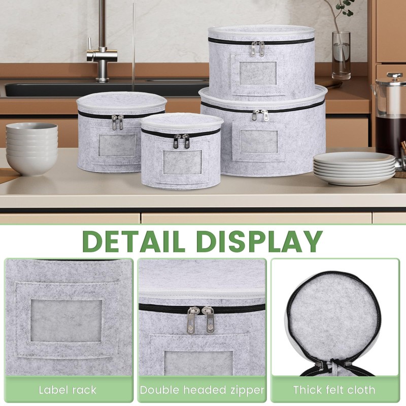 4Pcs China Storage Container with Lid 7/8.5/10/12inch Felt Plate Dish