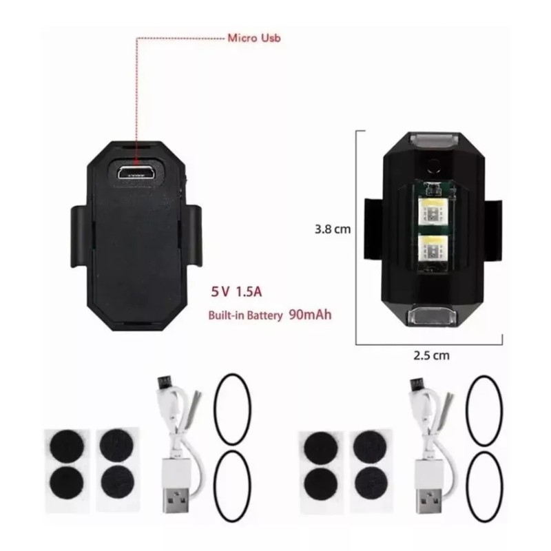 Mini Luz Led Estrobo Funciones Fija Moto Bici Auto 2pcs