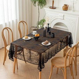 Jayla Lace Tablecloth 60 X 84 Inches Rectangle Vintage Flower Embroidered Wedding Table Cloths for Outdoor Party Reception, Dinner Party, Baby Shower, Tea Party Decorations, Home Decor，Black
