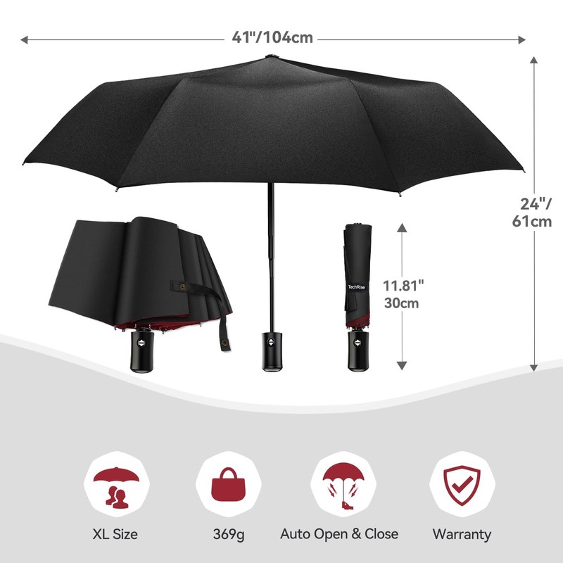 TechRise Umbrella, Compact Strong Windproof Automatic Umbrellas, Folding Lightweight, Portable