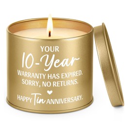 BaubleDazz Funny 10th Anniversary Candle - 10th, 10 Year Anniversary Tin Gifts for Him, Her, Wife, Husband, Men, Couples, Valentine's Day, Happy Tenth Wedding Anniversary, Gold Decor Tin Jar(9oz)