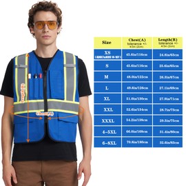 AK A-KSAFETY Blue Security Vest - 7XL High Visibility Safety Vest with Reflective Strips for Security Guard, Construction, Work - Men's Reflective Safety Vests