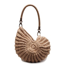 JRNDNIUO Handmade Crochet Seashell Purse with Pearl Chain Summer Woven Handbag Small Shell Crossbody Beach Bag
