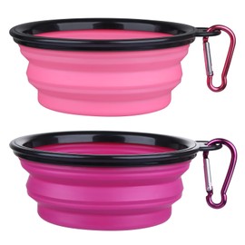 Dog Bowl Pet Collapsible Bowls, 2 Pack Collapsible Dog Water Bowls for Cats Dogs, Portable Pet Feeding Watering Dish for Walking Parking Traveling with 2 Carabiners (Small, Pink+Purple)