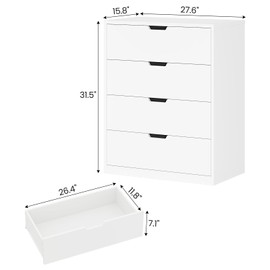 HAUOMS Modern 4 Drawer Dresser, White Chest of Drawers for Bedroom,Closet Dressers with Drawers for Living Room, Entryway, Hallway