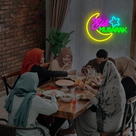 Eid Mubarak Neon Sign Dimmable Ramadan Neon Sign for Wall Decor Eid Mubarak Neon Light, Ramadan Window Light Decorations, Eid Mubarak Light up Sign for Bedroom, Home, Holiday Party
