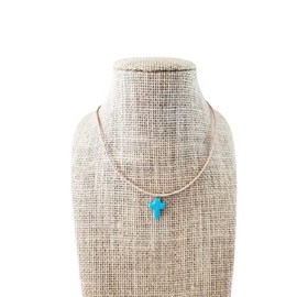 Turquoise Cross Leather Choker Necklace Small Cross Pendant