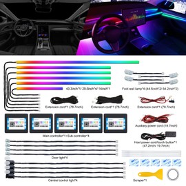 Dreamcolor Acrylic Interior Car LED Strip Light with Wireless APP, RGB 18 in 1 with 175 inches 600 LEDs Fiber Optic Car Ambient Lighting Kits, Dual Zone Sound Active Function LED Strip for Car