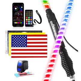 Tavaray 1PC 6FT COB LED Whip Light, Whip Lights for Side by Side with Spring Base with App & Remote Control, Safety Lighted Antenna for ATV, UTV, Polaris, SXS, Truck, Dune Buggy, Offroad