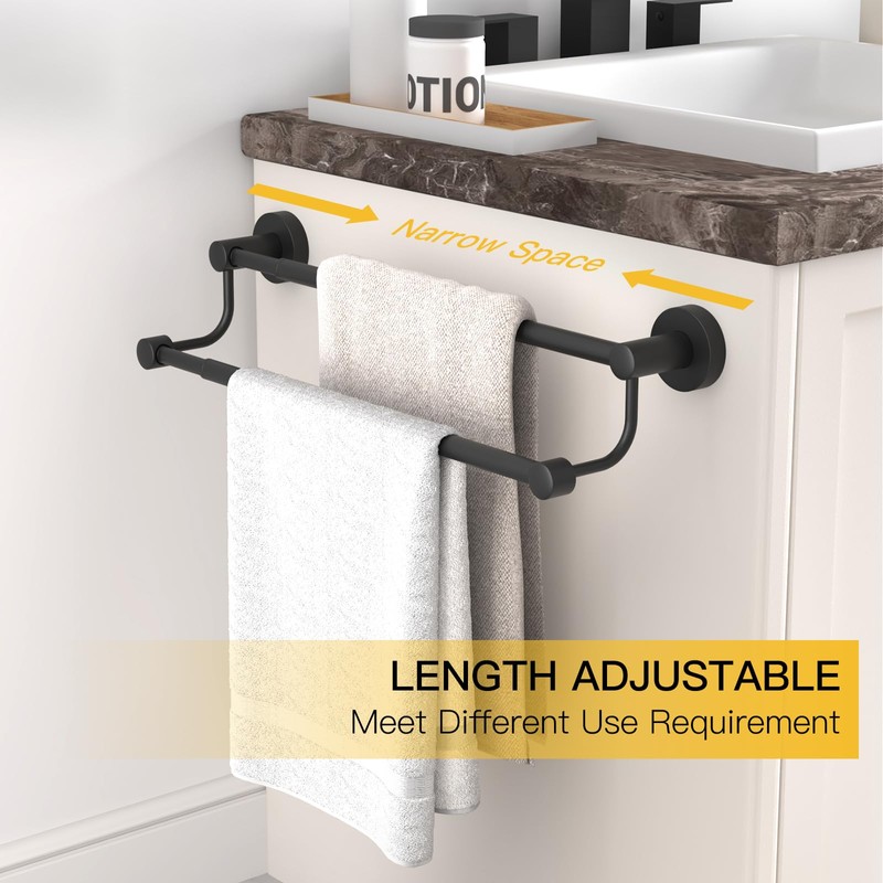 BESy Adjustable 16-26 Inches Double Bath Towel Bar for Bathroom